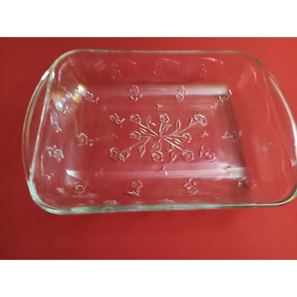 Anchor Hocking Savannah 13x9 Glass Cake Pan Casserole Baking Dish Clear Floral
